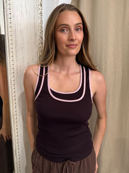 SIENA CONTRAST TANK - BROWN