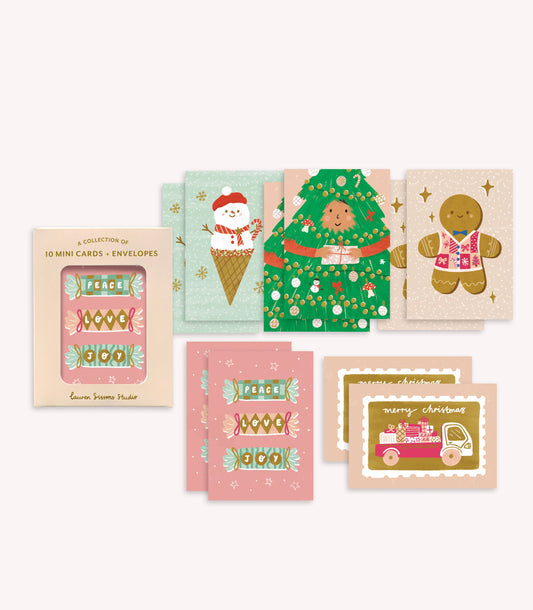 Festive Mini Greeting Card Boxed Set - 10 Holiday Christmas