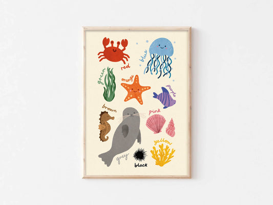 Colours Underwater Print - Modern Educational Kid's Art: A4