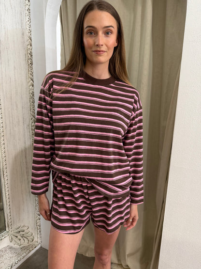 JUDE STRIPE LOUNGE SET - COCOA & PINK