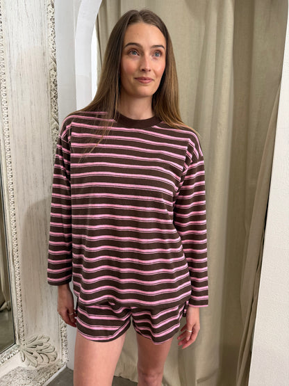 JUDE STRIPE LOUNGE SET - COCOA & PINK