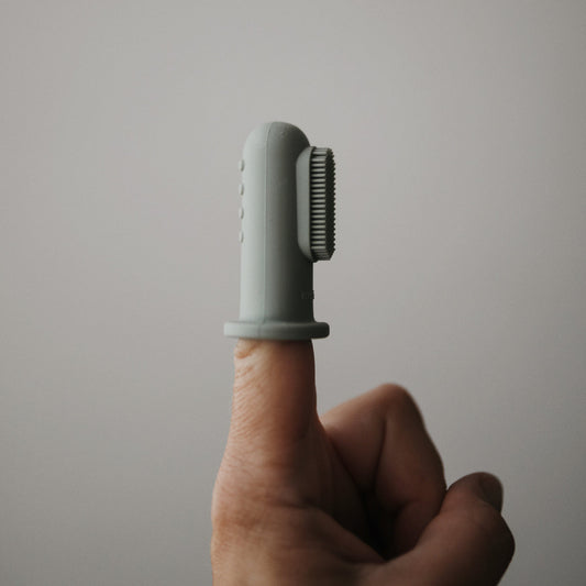 Mushie Finger Toothbrush - Shifting Sand & Cambridge Blue