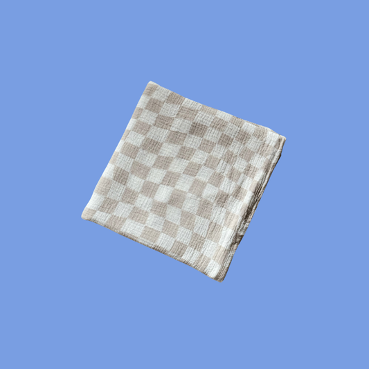 Wavy Baby Checked Organic Cotton Baby Swaddle - Stone