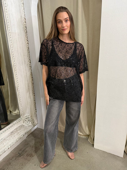 NOEMI LACE TEE - BLACK
