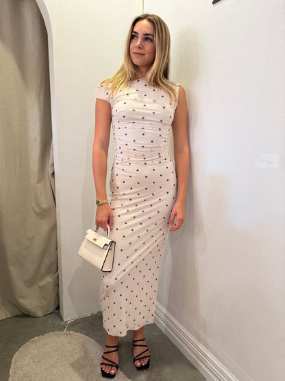 Hallie Ruched Dress in Beige Spot