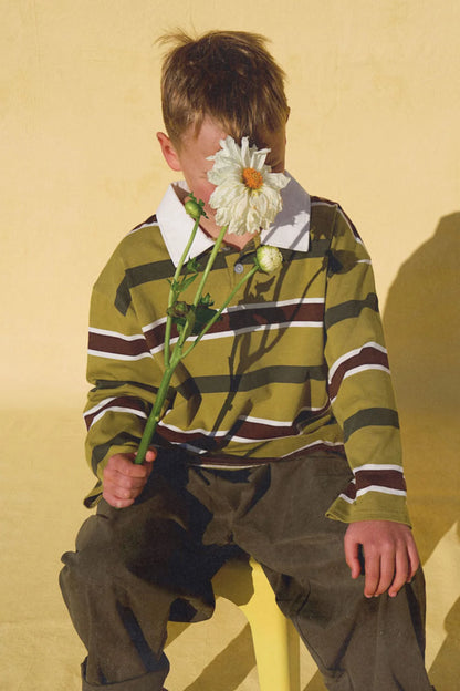 LITTLE. THE LABEL - RAE RUGBY SHIRT AVOCADO STRIPE