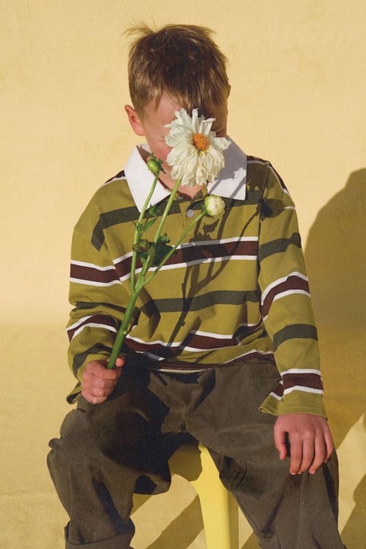 LITTLE. THE LABEL - RAE RUGBY SHIRT AVOCADO STRIPE