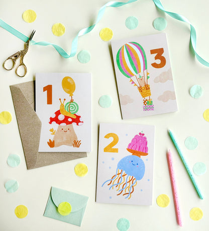 Age 1 Mushroom Snail Birthday Card - Kids Cute 1st Milestone