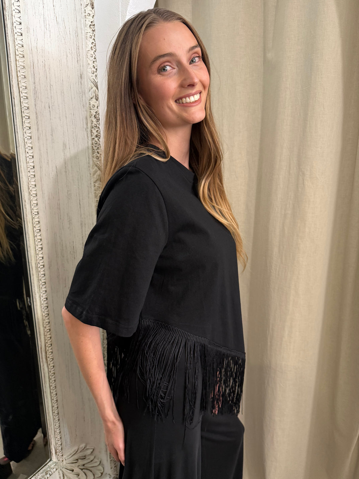PENELOPE FRINGE TEE - MIDNIGHT