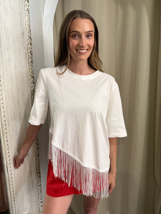 PENELOPE FRINGE TEE - MILK