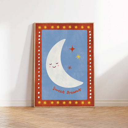 Sweet Dreams Moon Print - Kids Modern Art Gift Decor Nursery: A4