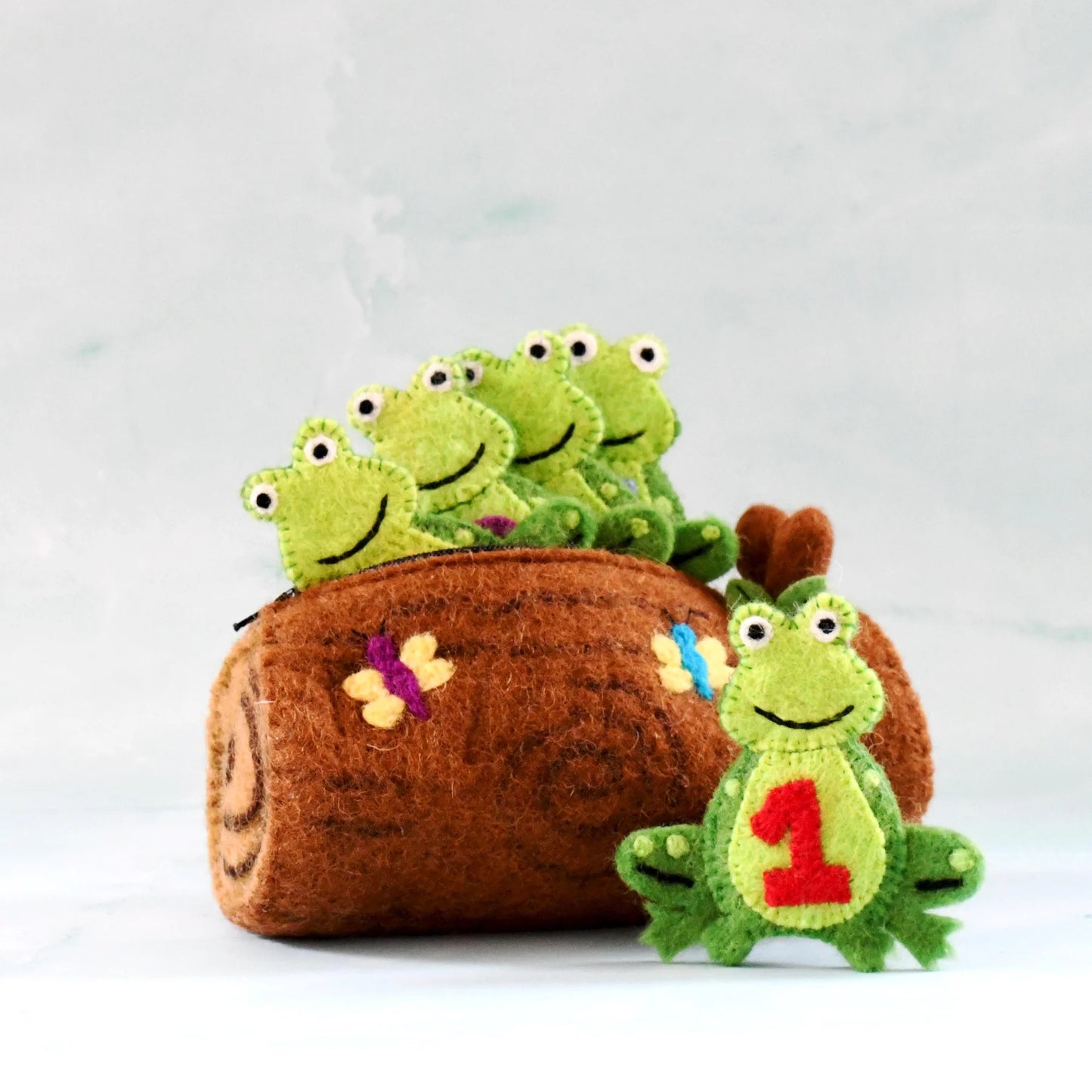 Five Little Speckled Frogs with Log Bag - Finger Puppet Set