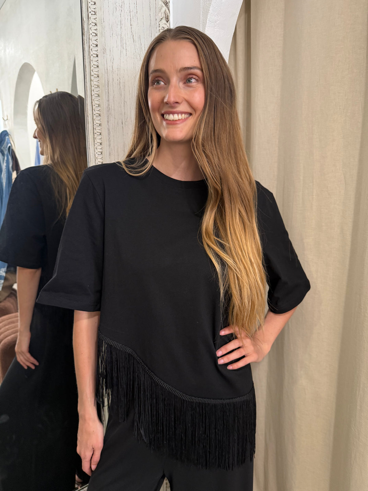 PENELOPE FRINGE TEE - MIDNIGHT