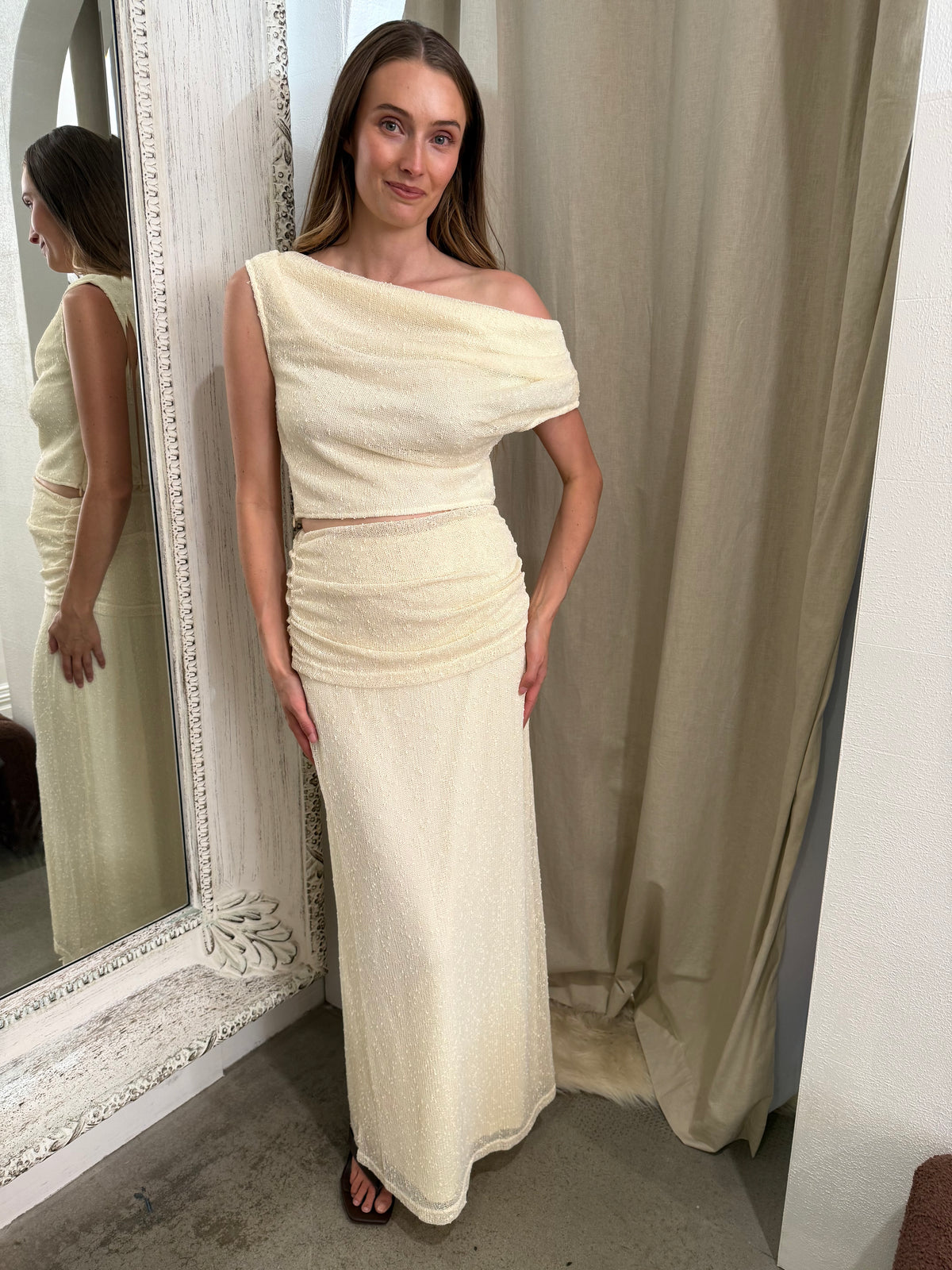 PORTOFINO DRAPE SKIRT SET - BUTTER