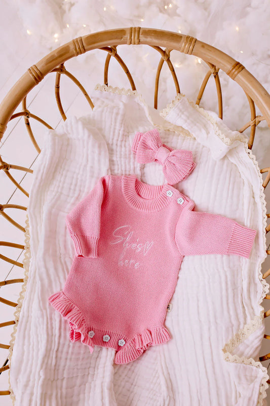 She's Here Knit Romper - Blush