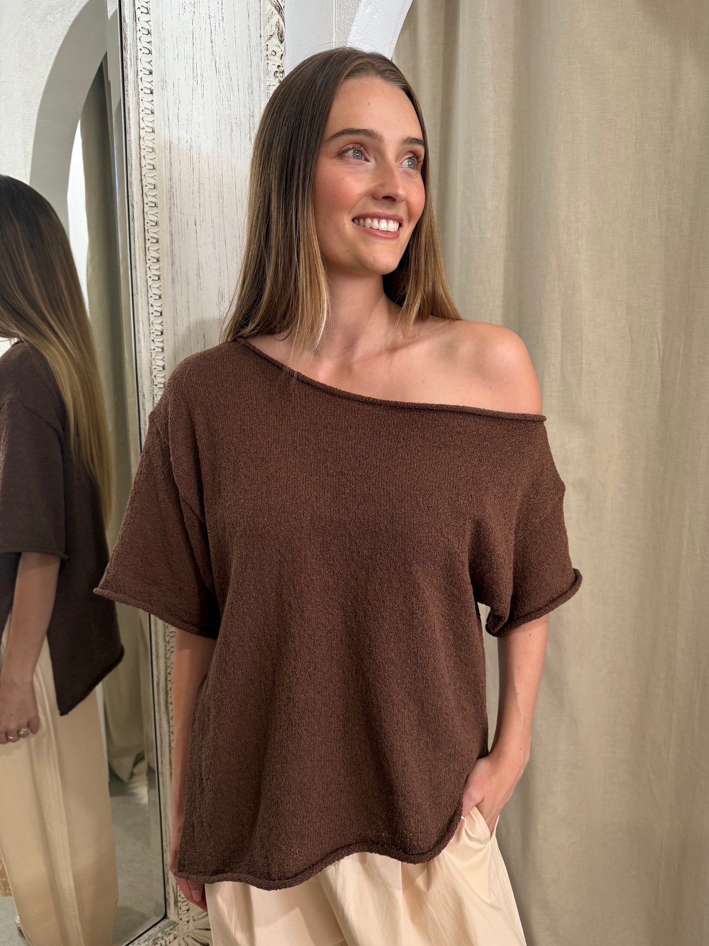 Harper Boucle Knit Top - Chocolate