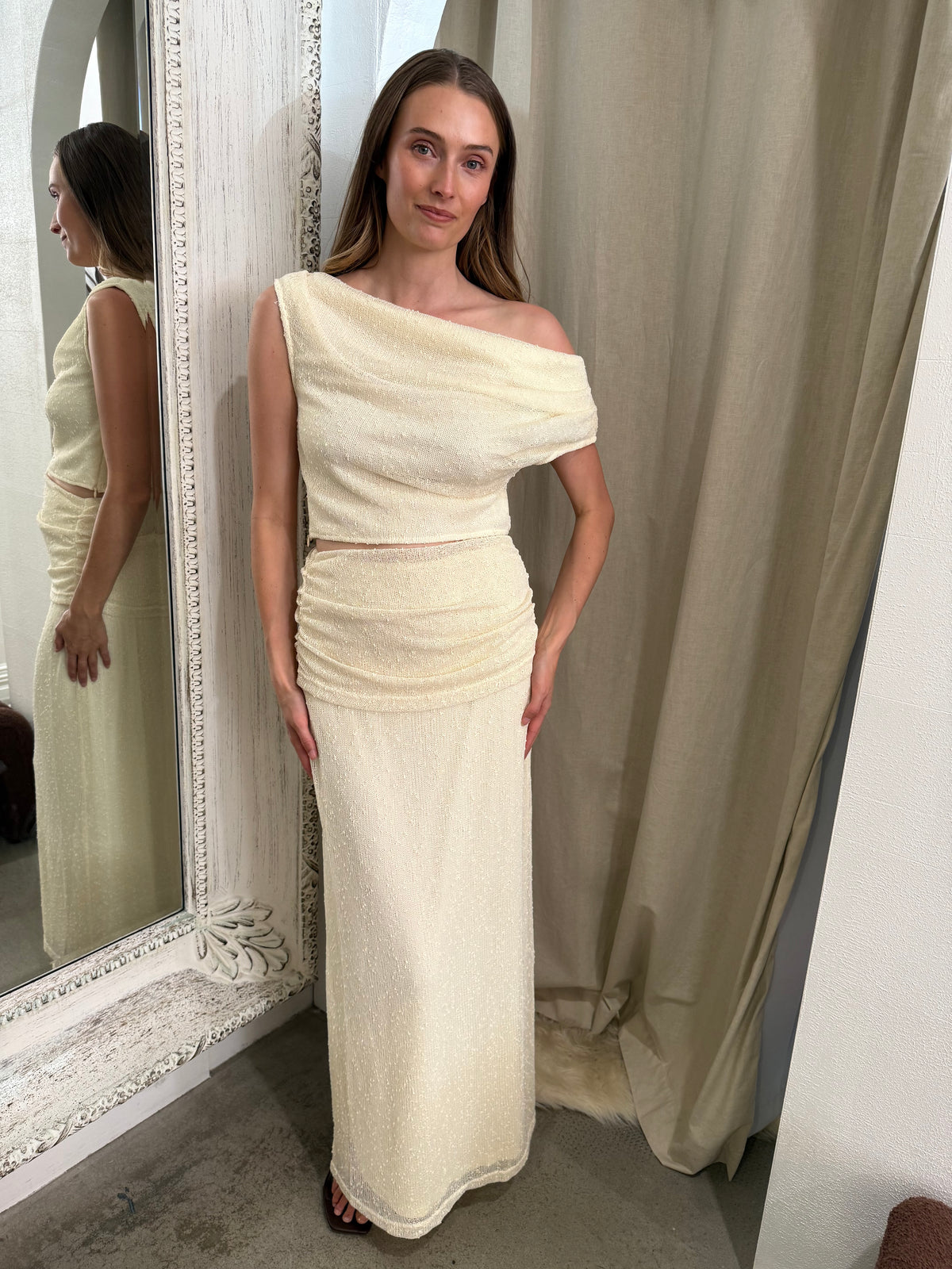 PORTOFINO DRAPE SKIRT SET - BUTTER