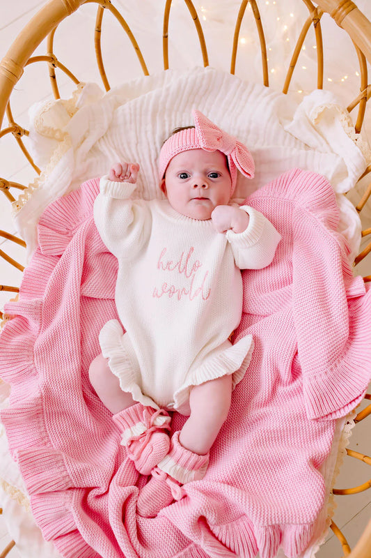 Hello World Knit Romper - Blush
