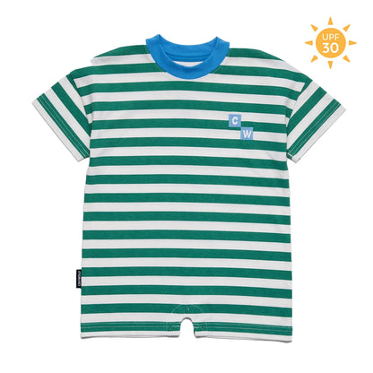 Sun Smart Romper - Sea Green Stripe
