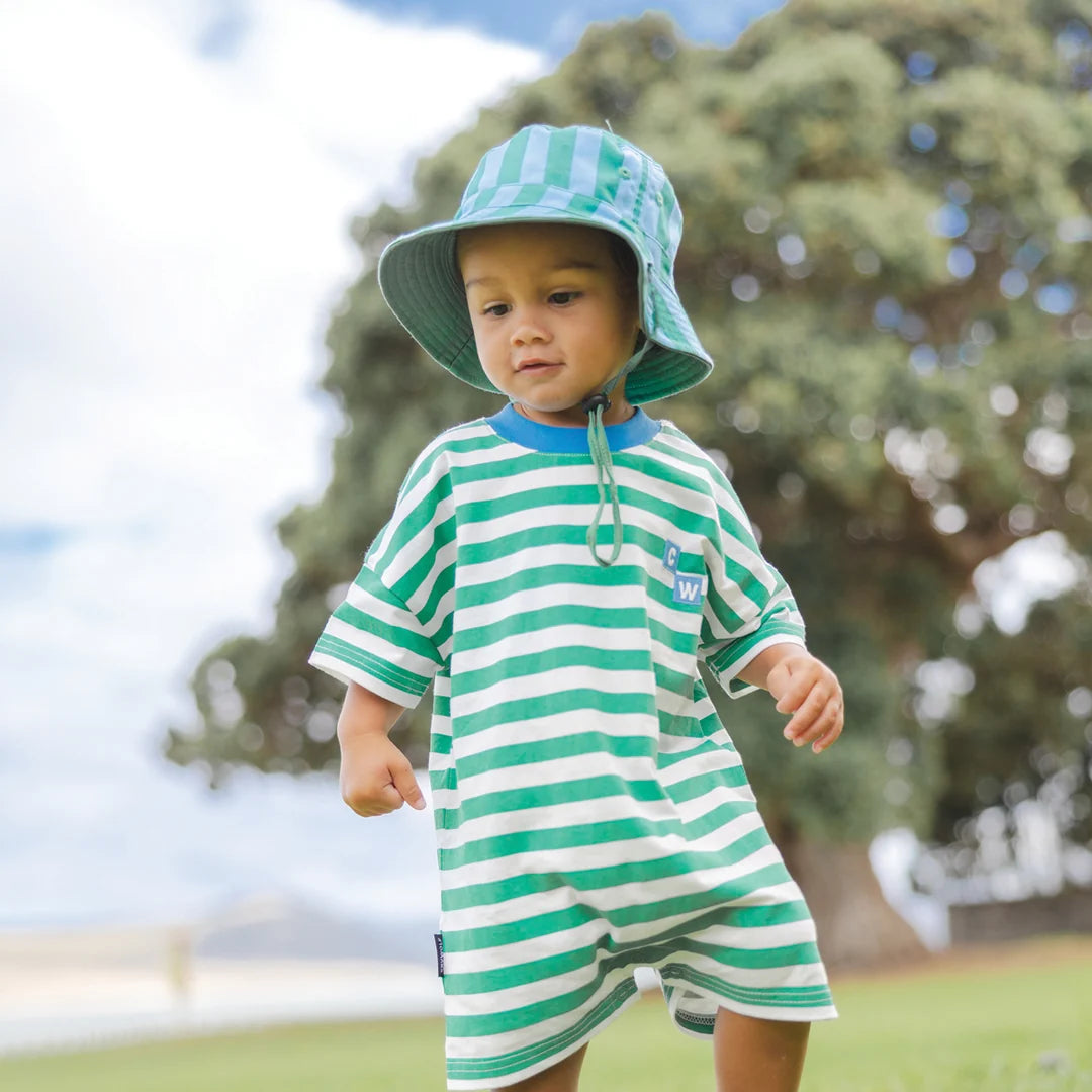 Sun Smart Romper - Sea Green Stripe