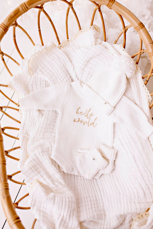 Hello World Chunky Knit Romper - Caramel