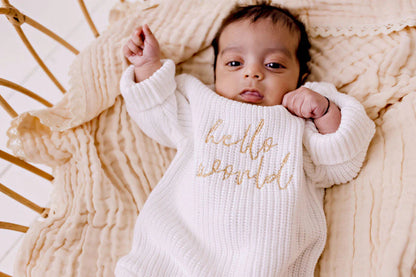 Hello World Chunky Knit Romper - Caramel