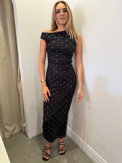 Hallie Ruched Dress in Midnight Spot