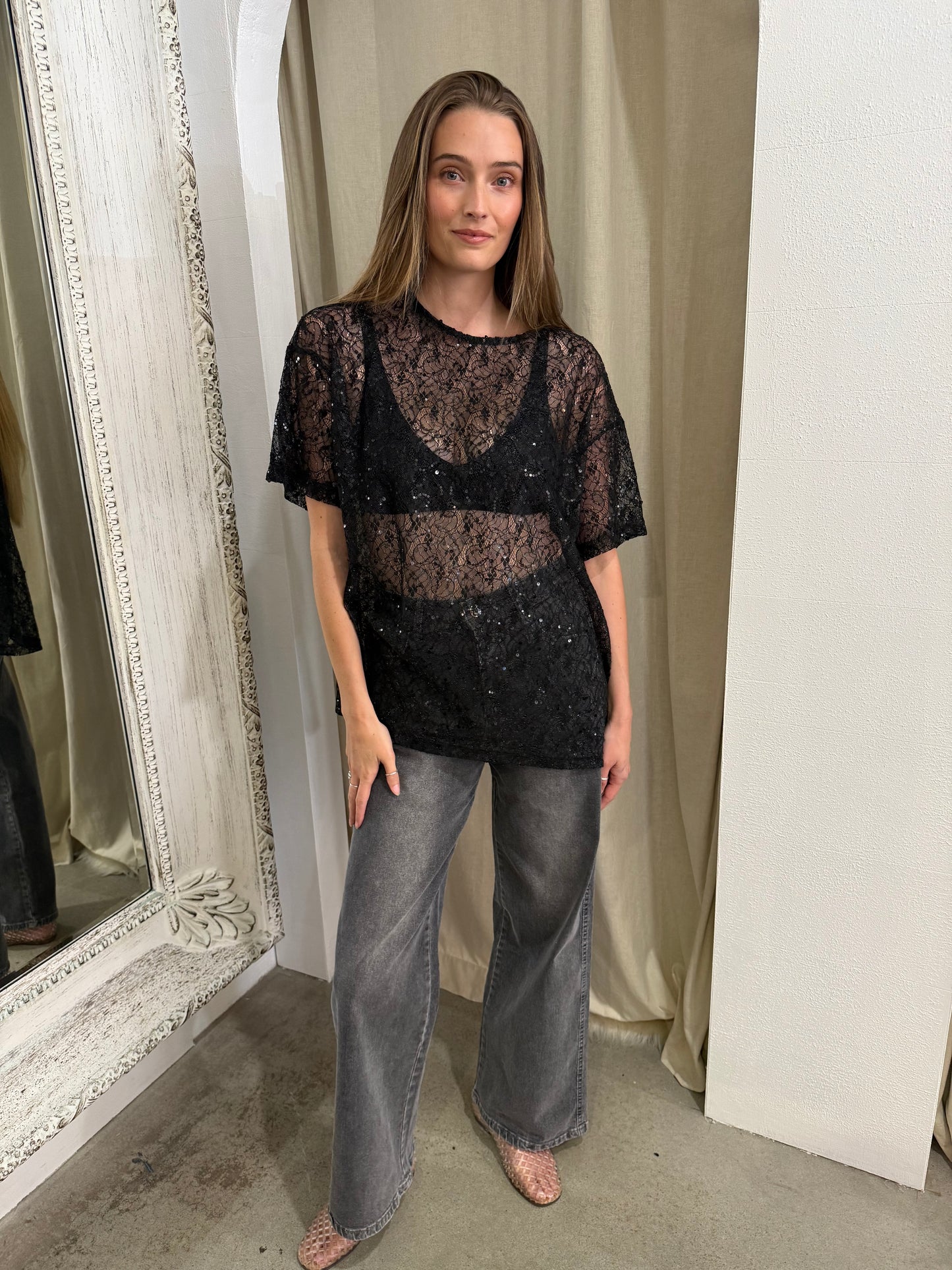 NOEMI LACE TEE - BLACK