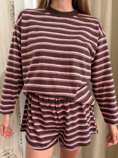 JUDE STRIPE LOUNGE SET - COCOA & PINK