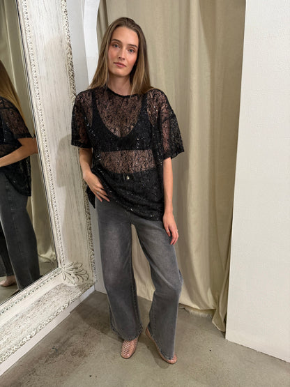 NOEMI LACE TEE - BLACK
