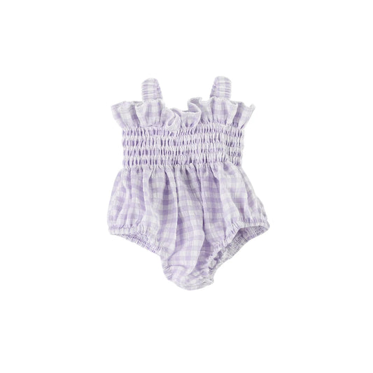 Olivia Smock Bubble Doll Romper fits 34-38cm Dolls - Gingham Lilac