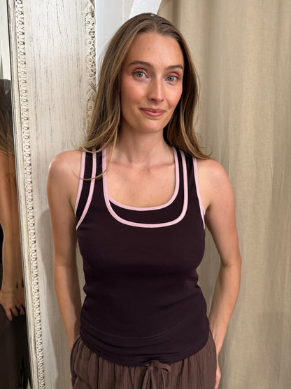 SIENA CONTRAST TANK - BROWN