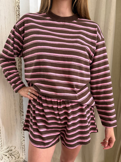 JUDE STRIPE LOUNGE SET - COCOA & PINK