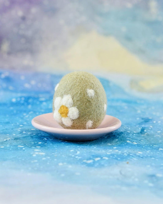 Felt Sage Green Floral and Dots Egg