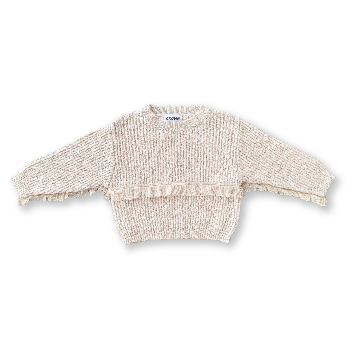 Organic Fringe Rib Knit Pull Over - Natural