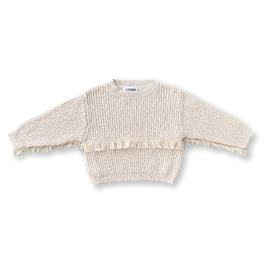Organic Fringe Rib Knit Pull Over - Natural