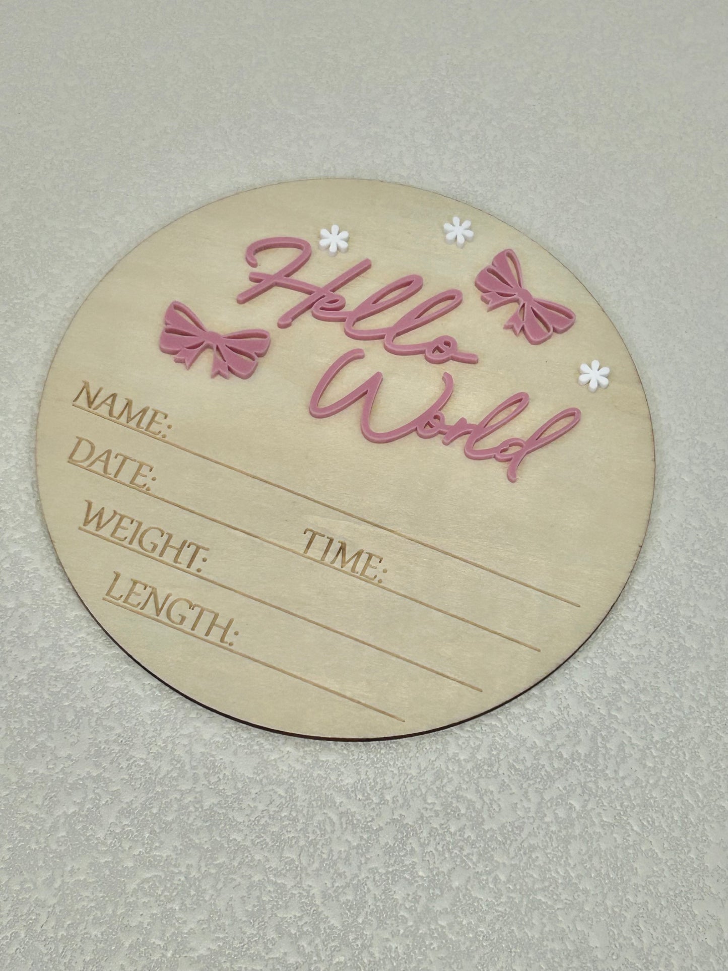 Hello World Birth Announcement Disc – Pink Daisy