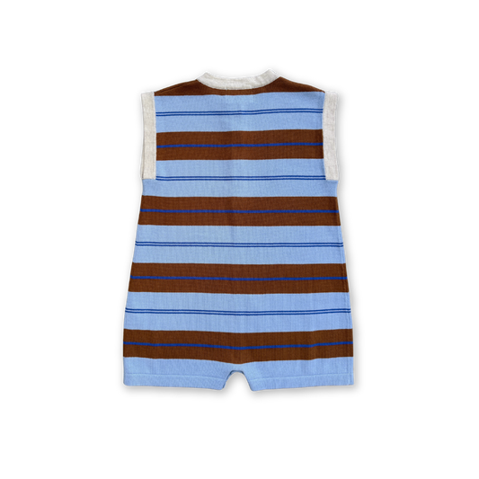 Organic Knitted Club Stripe Button-Up Romper - Bubble