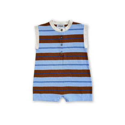 Organic Knitted Club Stripe Button-Up Romper - Bubble