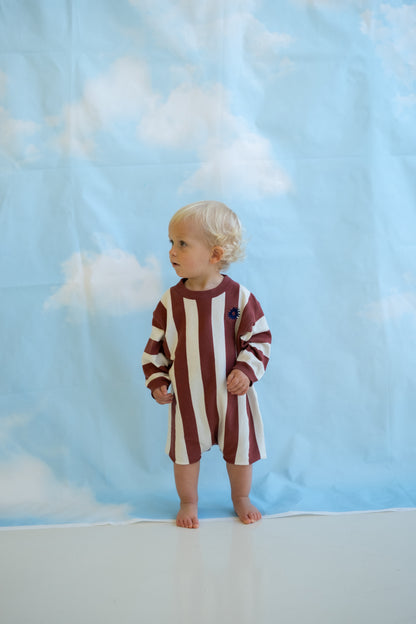 Organic Knitted Stripe Romper - Maroon