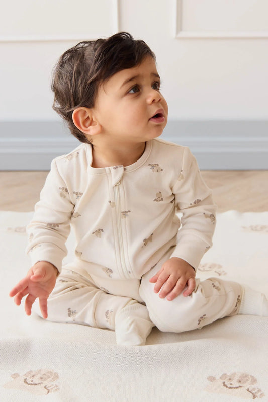 Organic Cotton Reese Zip Onepiece - Sasha Puppy Tofu