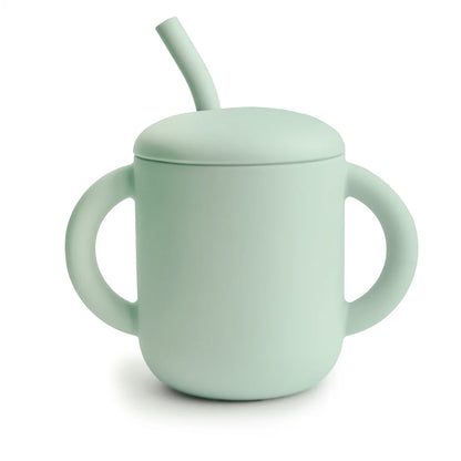 Mushie Training Cup & Straw - Cambridge Blue