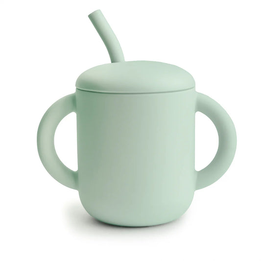 Mushie Training Cup & Straw - Cambridge Blue