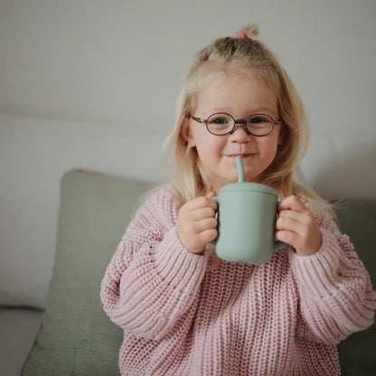 Mushie Training Cup & Straw - Cambridge Blue