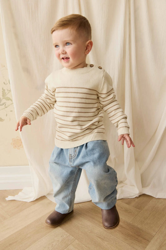 Jamie Kay Malcom Knitted Jumper - Cloud Brioche Stripe