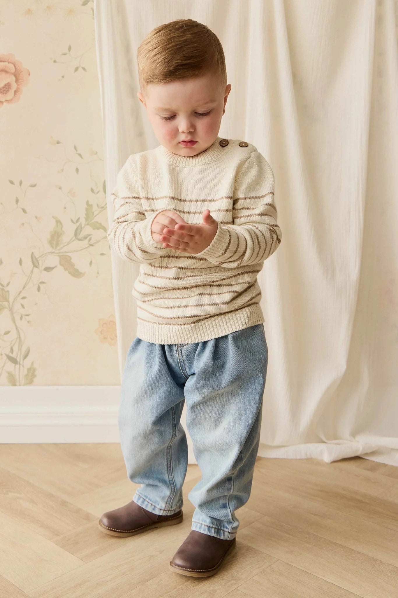 Jamie Kay Malcom Knitted Jumper - Cloud Brioche Stripe
