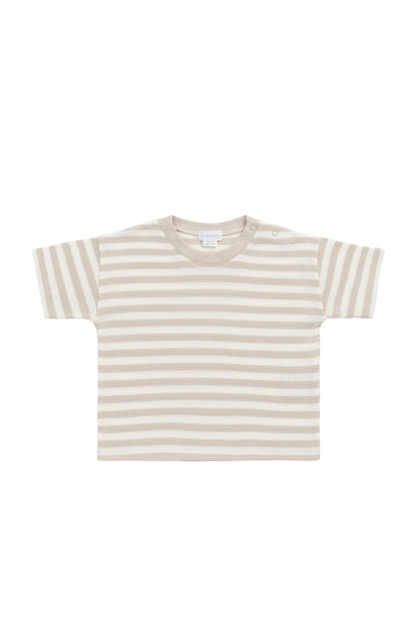 Organic Cotton Waffle Leith Tee - Staple Stripe Oat/Cloud