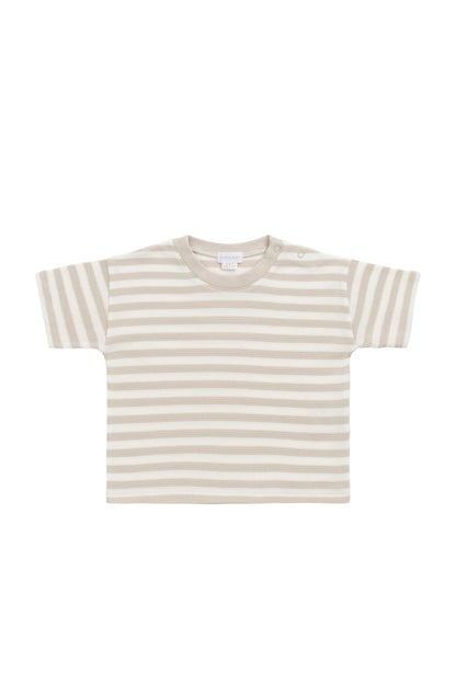 Organic Cotton Waffle Leith Tee - Staple Stripe Oat/Cloud