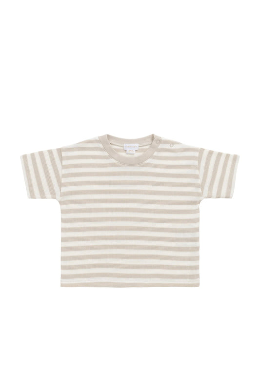 Organic Cotton Waffle Leith Tee - Staple Stripe Oat/Cloud