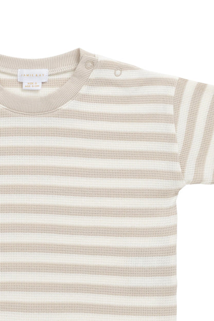 Organic Cotton Waffle Leith Tee - Staple Stripe Oat/Cloud